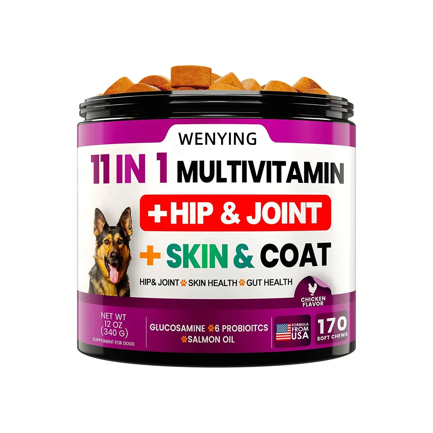 Dog Vitamins Supplements 11 IN 1 Dog Multivitamin Chewable with Glucosamine Pet Chondroitin Hip and Joint Support Health Immune