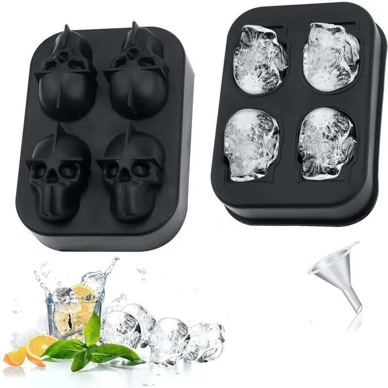 Private label Creative Four Capacity Cool Style Skull Ice Mold 3D Silicone Ice Cube Tray