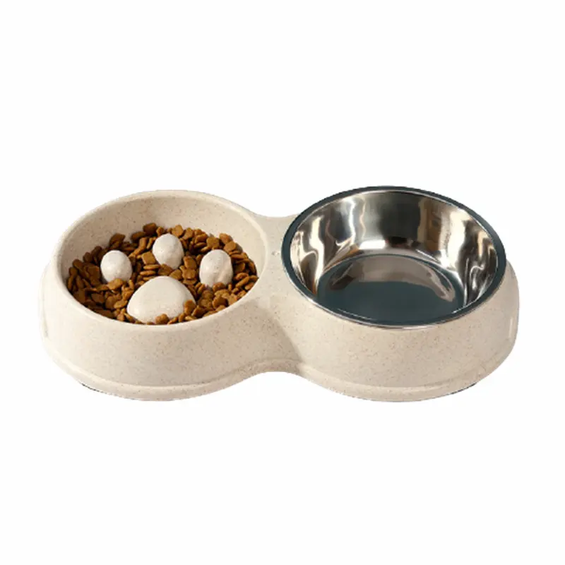 Double Pet Dog Slow Feeder Stainless Steel Dog Bowl Anti-Choke Puppy Food and Water Feeder for Dog Cats