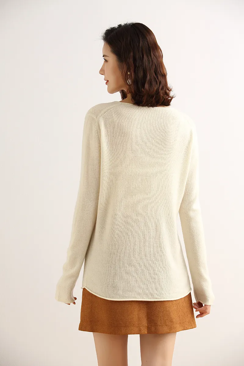 Promotional Sales Custom Cashmere 100% O Neck Cardigan Long Sleeve Thin Sweaters For Women