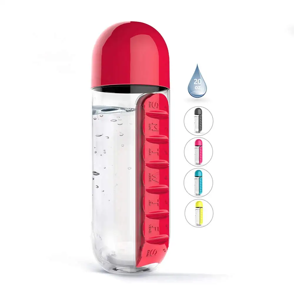 Water Bottle with Weekly Pill Holder, Day Marker Reminder Portable Inserted Pill Case Bottle for Travel