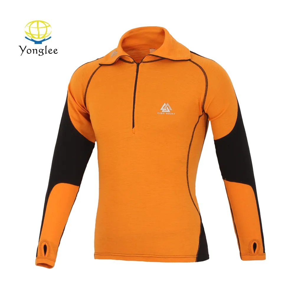 Stylish Men's Non-mulsed Merino Wool 1/4 Zipper Sports Base Layer