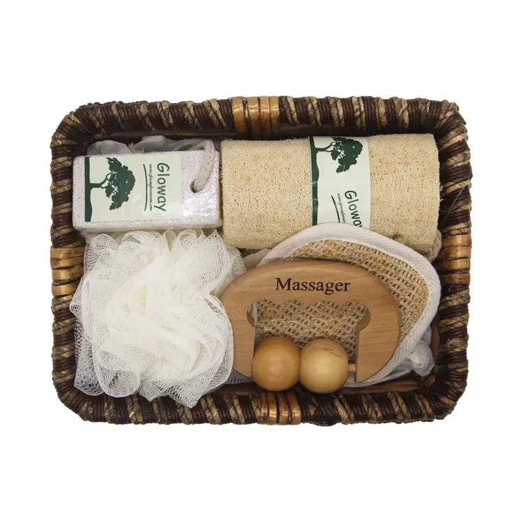 Customized Natural Spa And Bath Gift Set Spa Gift Box Set Including Loofah Sponge Bath Scrubber Pumice Stone & Wood Massager