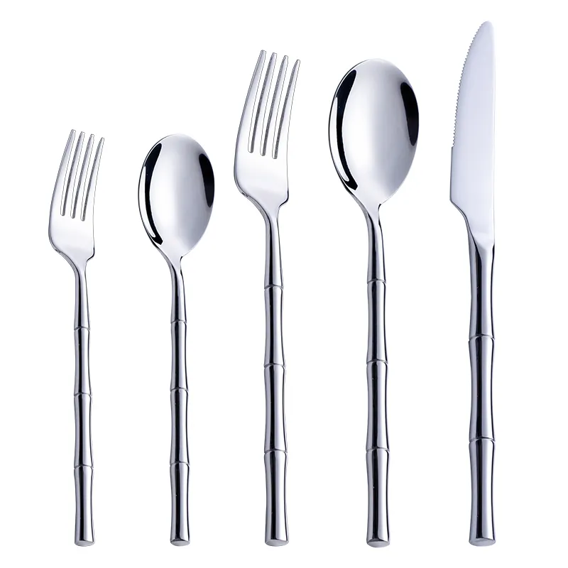 Silver Color 20pcs Service For 4 Luxury Cutlery Set Creative Bamboo Handle Shape Flatware