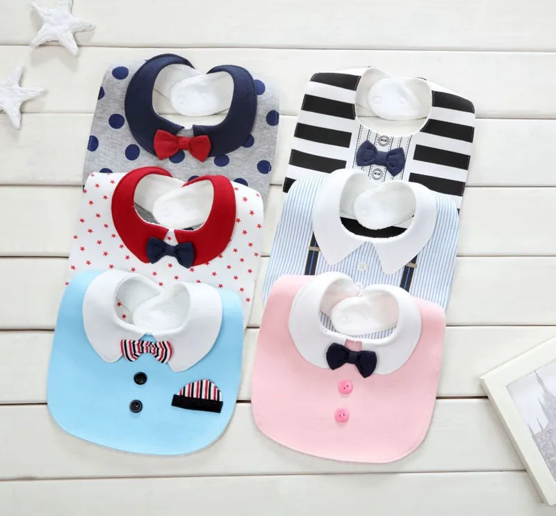 2020 Boutique Cotton multi-layer waterproof bib Baby striped cartoon bow tie design bibs Baby towel cloth Bib