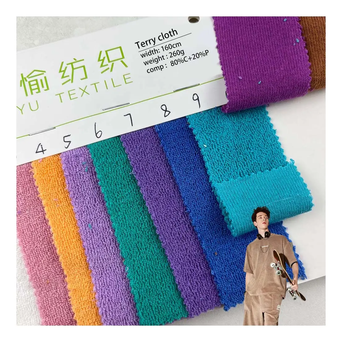 High Quality 260gsm 80% Cotton 20% Polyester CVC towel Cloth roll Terry toweling Fabric for clothing /bath towels