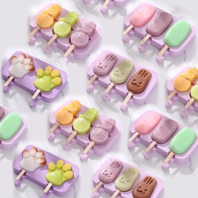 DUMO Purple Rabbit Ice Cream Silicone Molds DIY Cute Cartoon Purple Popsicle Mold for Paw Snowman Cake Pop Moulds Ice