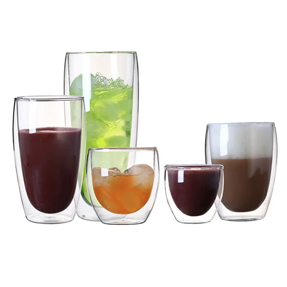 Стеклянная чашка с двойными стенками, термостойкие кофейные стаканы, чашка из боросиликатного стекла