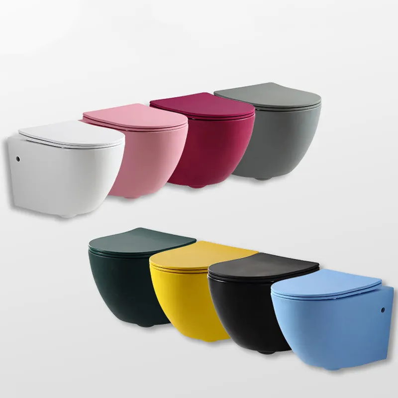 Modern colour sanitary ware suspendu wc rimless wall mounted row toilet bowl blue pink black matt color ceramic wall hung toilet