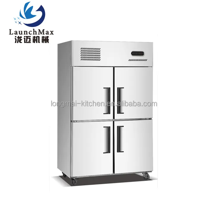 Коммерческий гостиничный промышленный вертикальный холодильник с морозильной камерой, четыре двери, 1020L, вертикальный охладитель из нержавеющей стали