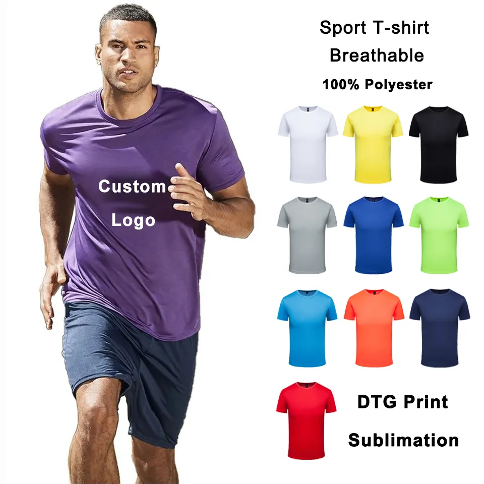 Однотонные сухие футболки с сублимационной печатью, спортивные футболки без рисунка, футболки из 100 полиэстера, оптовая продажа футболок для бега, футболки с индивидуальным принтом