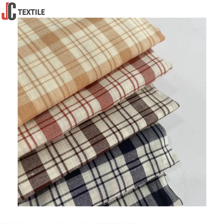 NO MOQ Free Sample Yarn Dyed Slub Custom Woven Polyester Rayon Check Fabric Ripstop