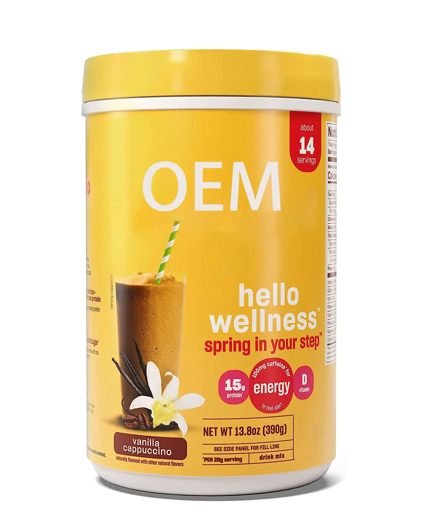Порошок растительного белка OEM содержит 100 мг кофеина и витамина D для энергетической поддержки иммунной функции