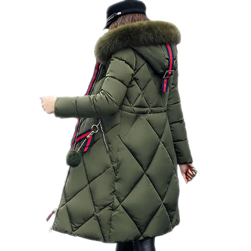 Big Fur Winter Coat Thickened Parka Women Stitching Slim Long Winter Coat Down Cotton Ladies Down Parka Down Jacket