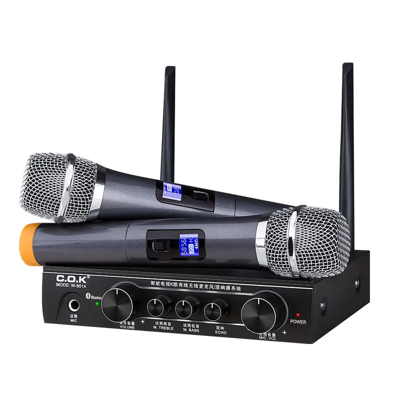 dual uhf portable metal wireless HOME KTV karaoke blue tooth microphone full system with 6.5mm trs to female xlr braided cable