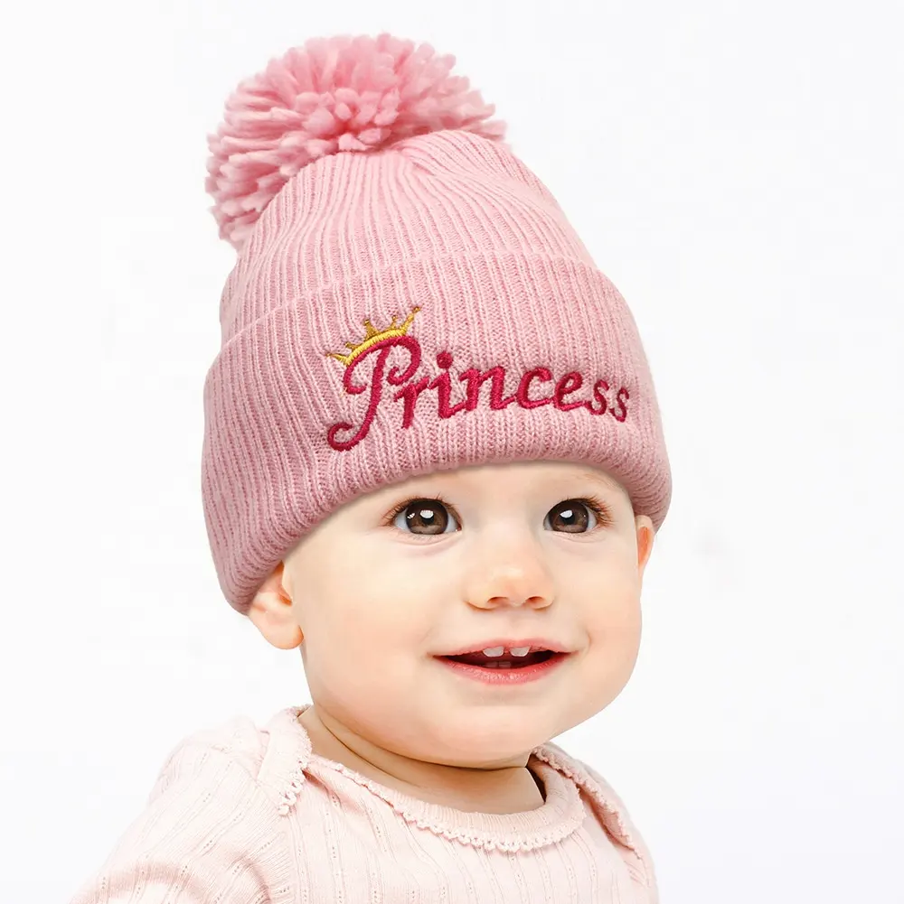 2021 Wholesale Cotton Winter Warm Embroidered Baby Knitted Hat For baby cap Boys And Girls