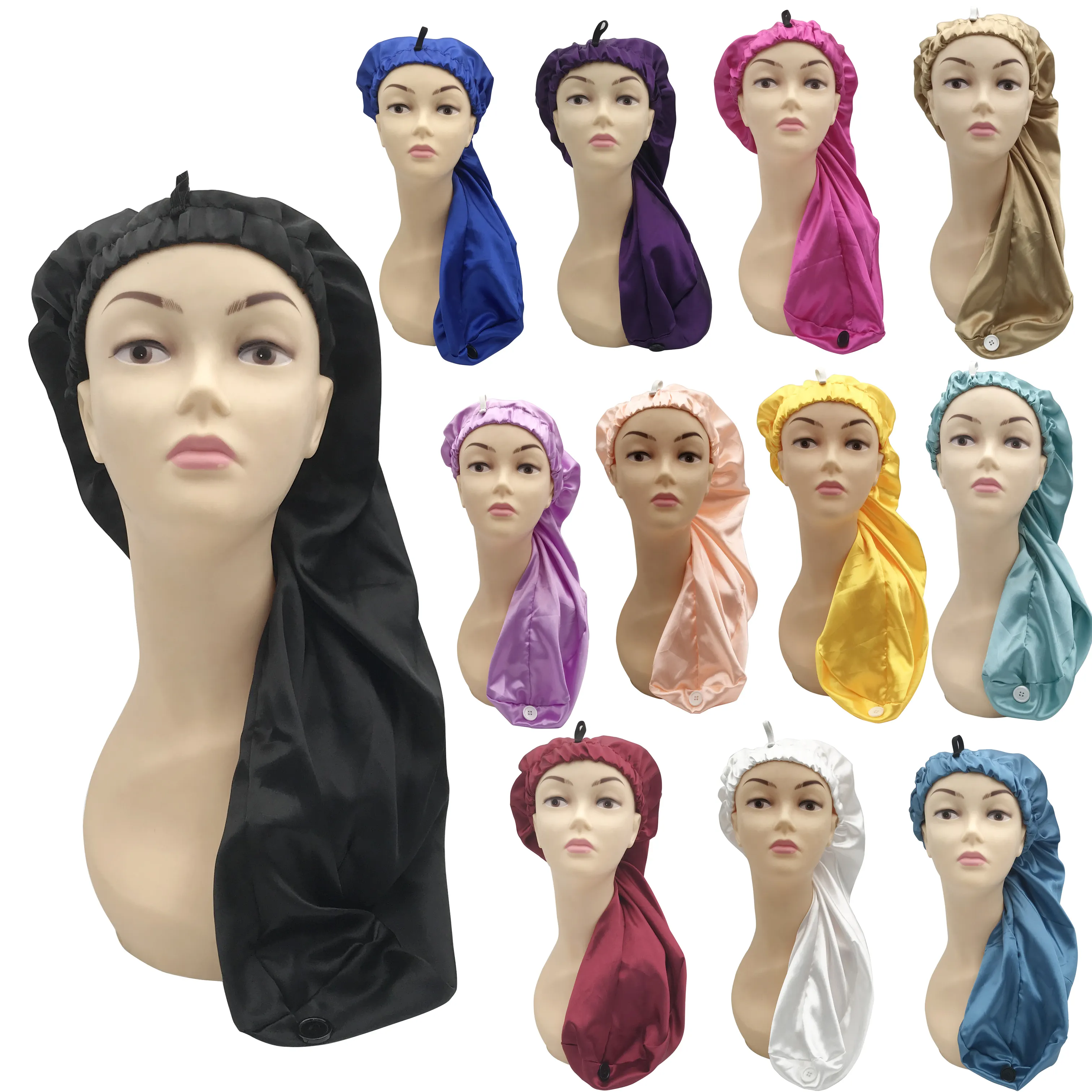 CUSTOM logo long braid satin silk luxury hair designer bonnets for women wholesale satin bonnet
