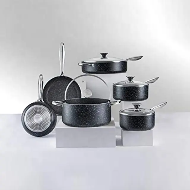 Different Sizes Tri Ply Marble Camping Outdoor Kitchen Wares Stainless Steel Hammered Granite Coated Cookware Medical Stone