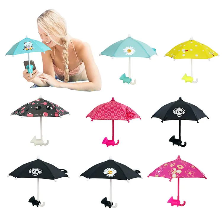 HuaMJ Wholesale Hot Popular Cute Sun Shade  Mini Suction Cup Stand Holder Phone Umbrella