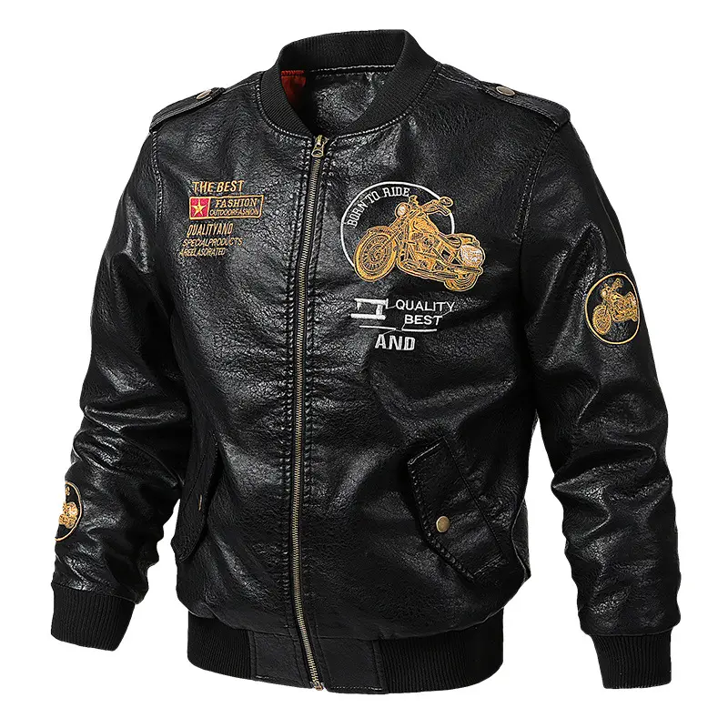 Motorcycle PU Leather Jacket Men Autumn Winter Casual Slim Baseball Coats College Bomber Luxury Pilot Faux Leather Jacket K3006