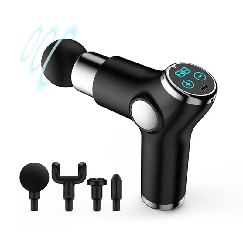 32 Speeds 4 Heads LCD Screen Touch Adjustable Deep Tissue Sports Booster Percussion Body Muscle Mini Massage Gun