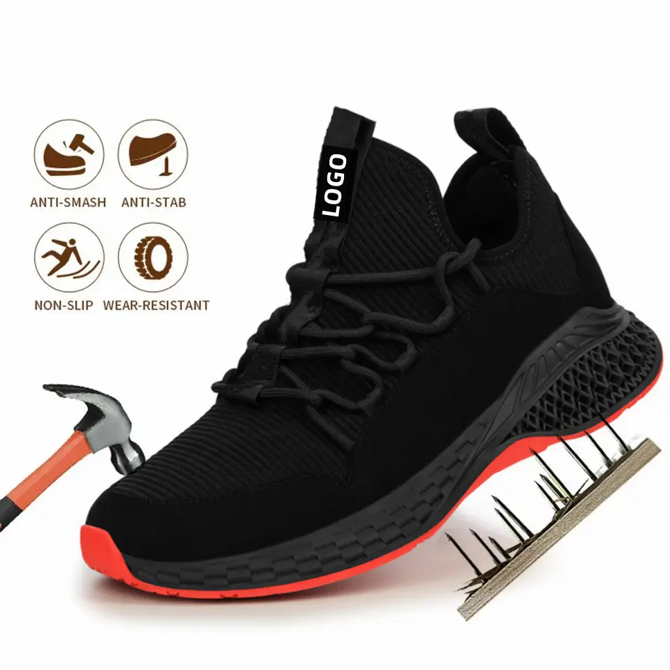 Breathable lightweight wear-resistant protective steel toe work woodland safety jogger shoes for men