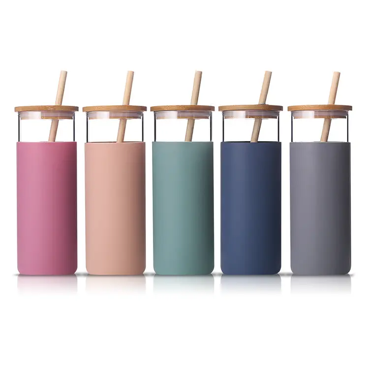 Fast Delivery Silicone Sleeve Glass Water Cup Bamboo Lid Glass Bottle With Bamboo Straw