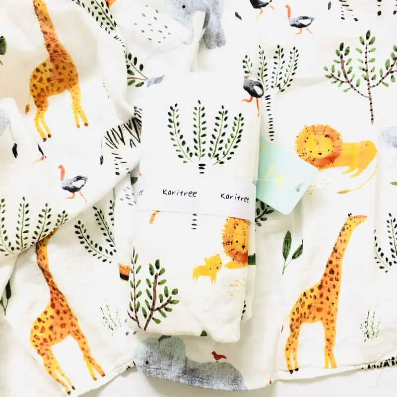 Custom Printed Organic Bamboo Cotton Swaddle Blankets Muslin Fabric