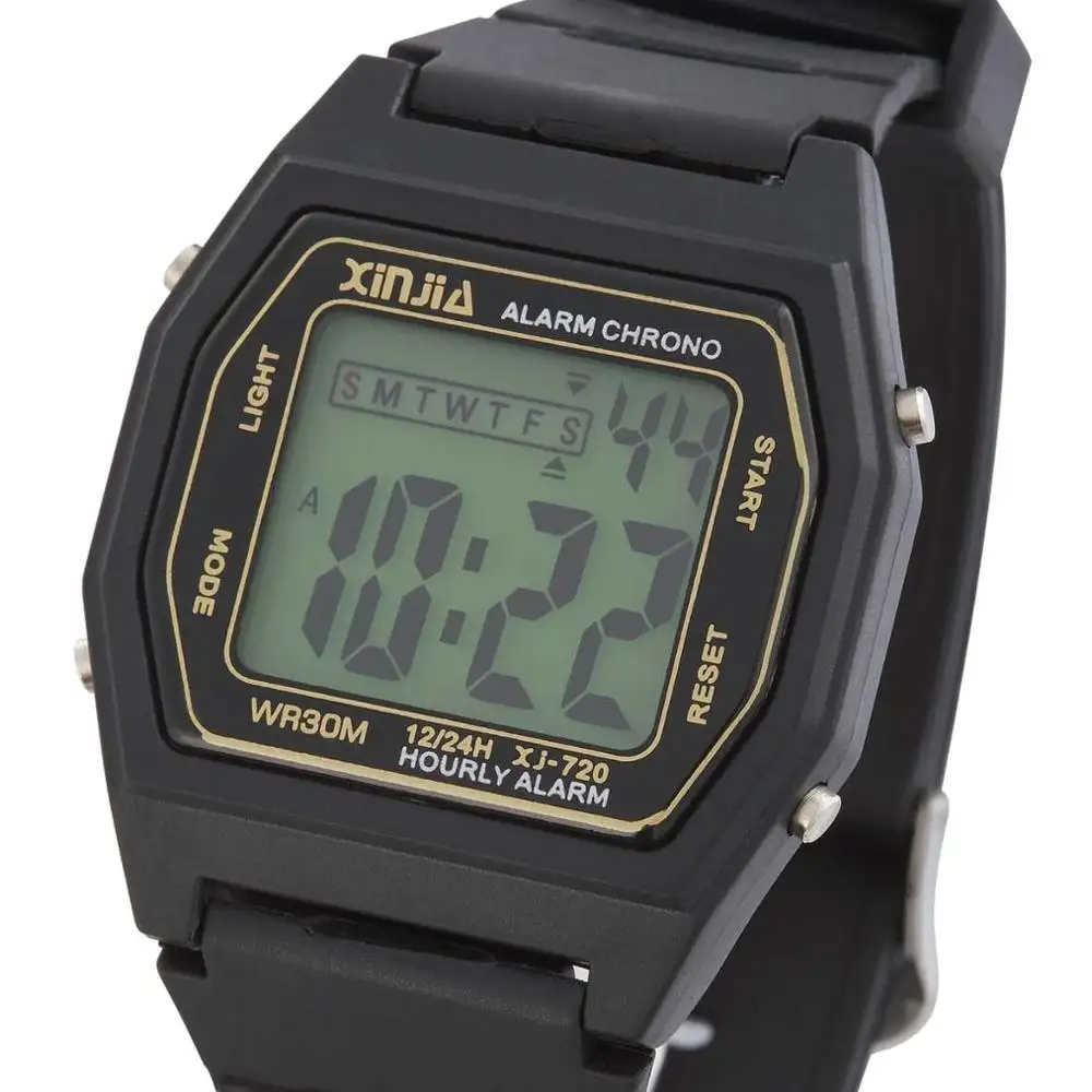Классические черные водонепроницаемые спортивные цифровые наручные часы с секундомером для мальчиков и детей с тонким чехлом, 30 м