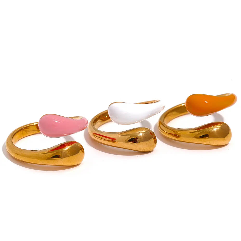 Кольцо JINYOU из нержавеющей стали 1248, золотистое, с покрытием Pvd, розовое, оранжевое, эмалированное, милое, для женщин, минималистичное, стильное летнее ювелирное изделие