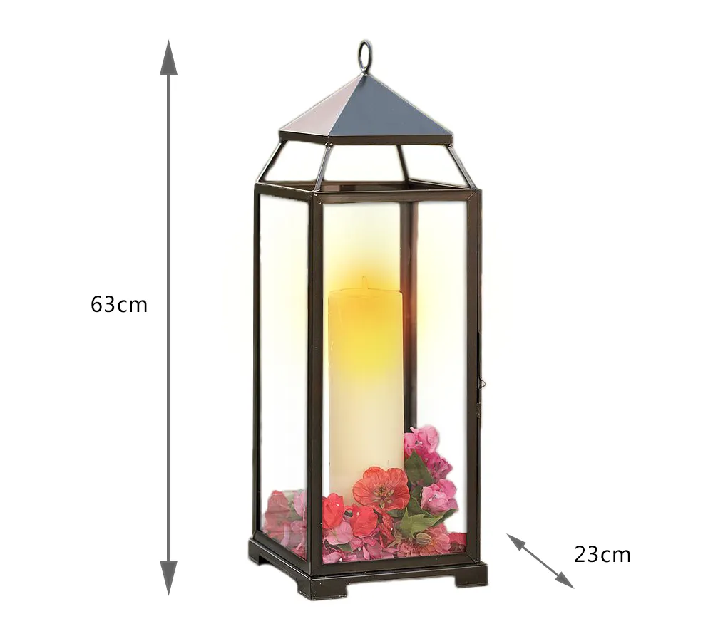 2021 Hot Sale Outdoor Antique Hanging Decorative Lanterns Metal Hollow Out Plastic Plate Led Candle Lantern