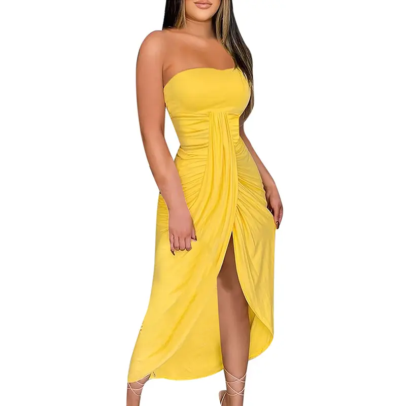 new fashion comfortable party sexy summer solid color split vest slim long dress women