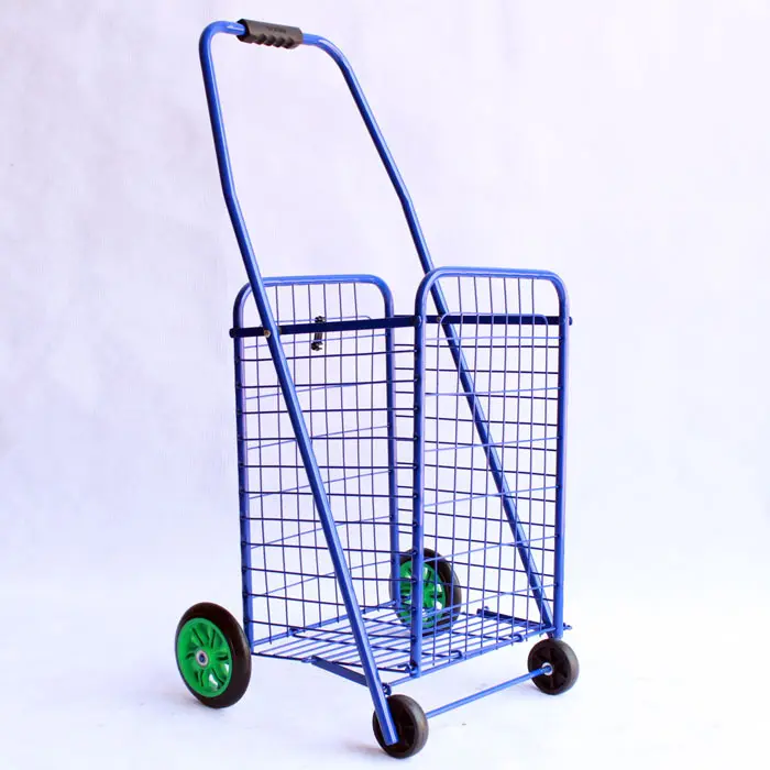 Small metal fold portable shopping grocery cartwith handle universal wheel pull trolley folding storage box