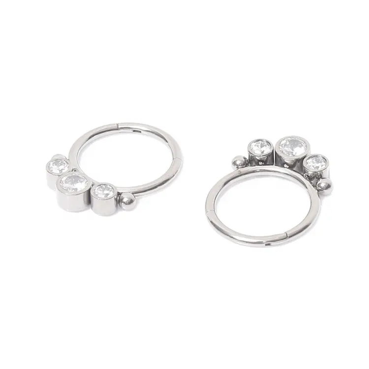 Stainless Steel Hinged Rings With Crystal And Ball Dangling Nose Ring