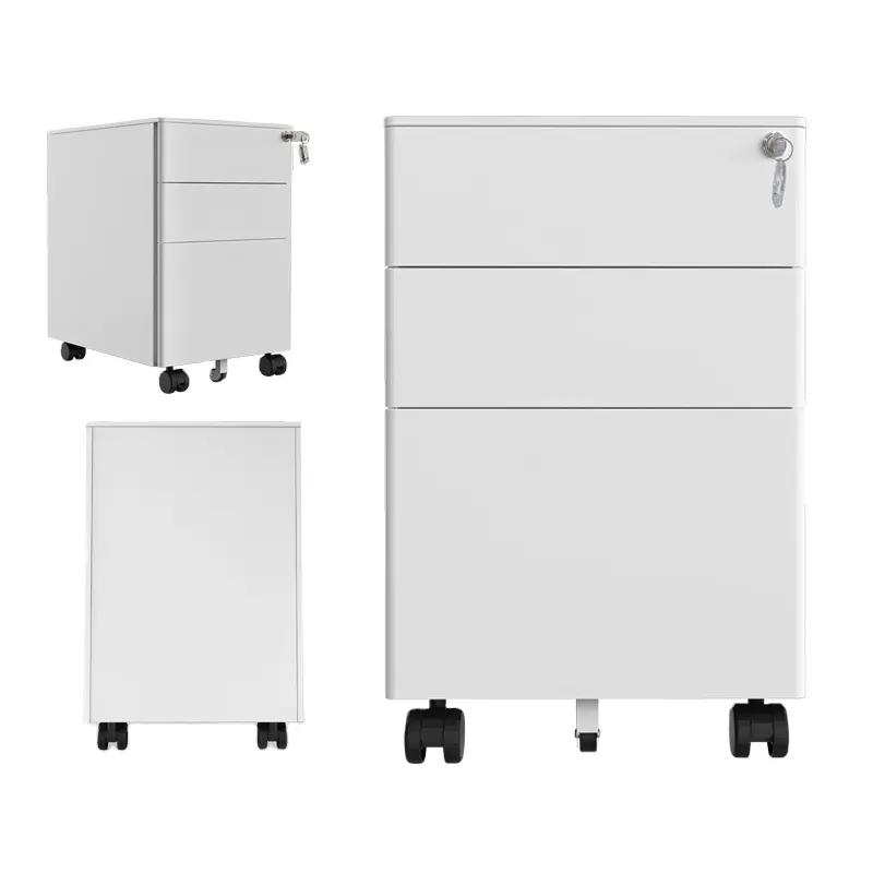 Mobile Office Metal Pedestal 3 Drawer Metal Steel Rolling File Cabinet