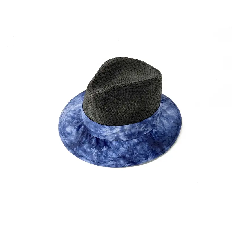 Blue Tie-dye Hat With Black Paper Braid Top Top Popular Panama Hat Factory Direct Sale Unisex Summer Autumn Spring COPISOYA 57cm