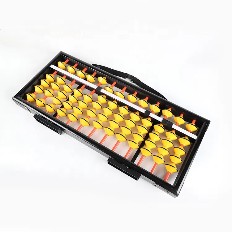 The large wooden black and yellow math teacher abacus