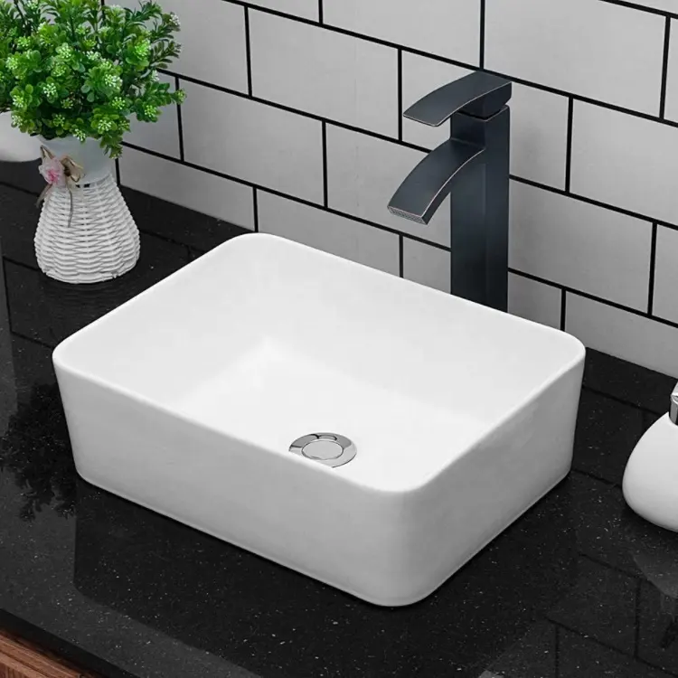 Rectangle Above Counter Porcelain Ceramic Bathroom Vessel Vanity Sink Art Basin