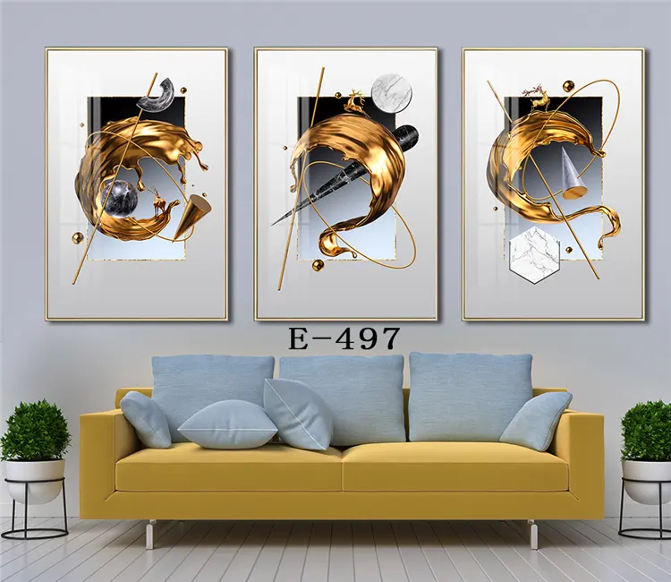 Wholesale 3 Panels Gold Fish Home Decor Crystal Porcelain Painting Wall Artwork Painting