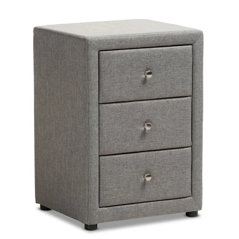 Gray Mauk Fabric Upholstered 3 Drawer Nightstand Fabric Bed Side Table For Sale