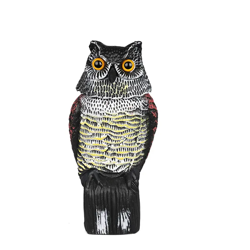 Pest Repellent Owl Scarecrow Sculpture with Rotating Head Garden Protection Bird Scarer