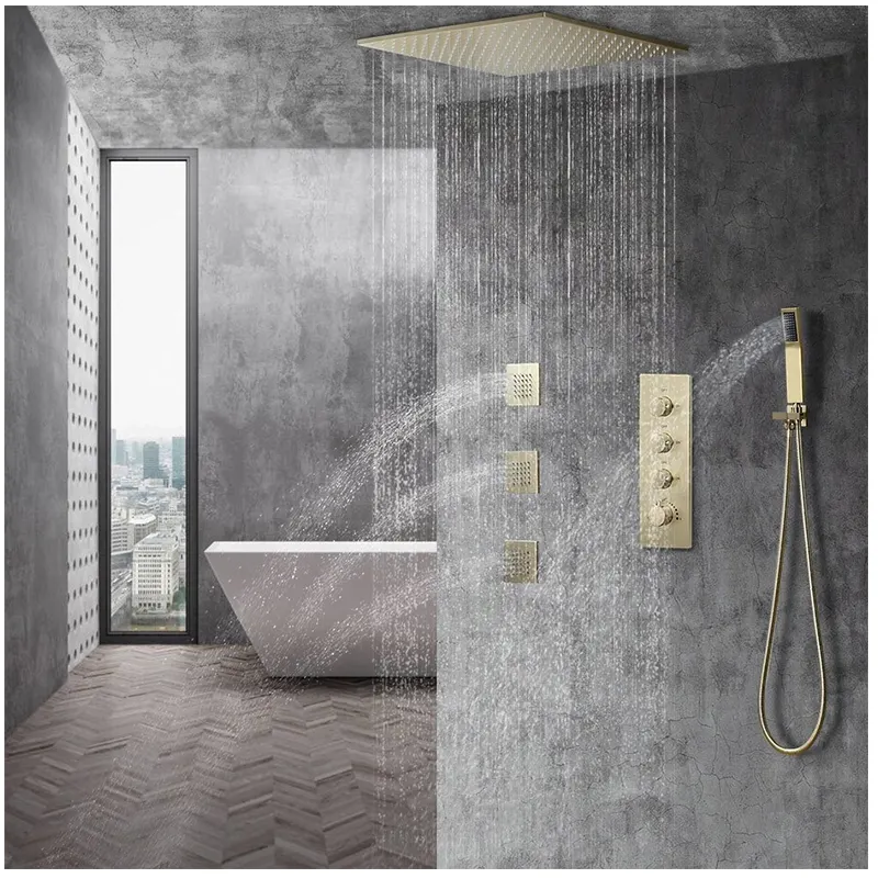 Brass Shower Room Mixer Brushed Gold Thermostatic Faucet