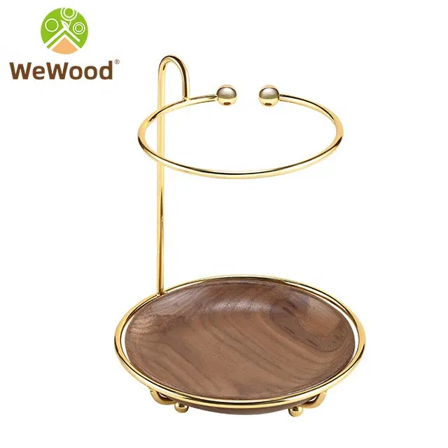 Nordic Circular Metal Rack Earring Necklace Display Multifunction Wooden Jewelry Storage Tray