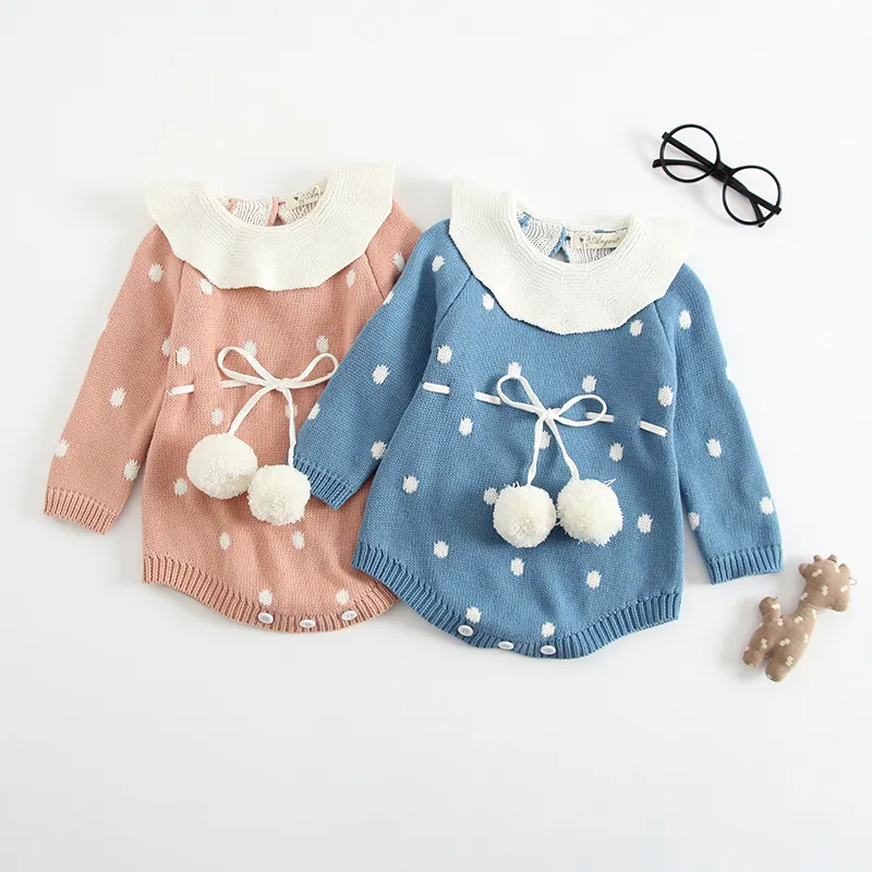 Newborn ruffled collar baby rompers clothes knitted infant