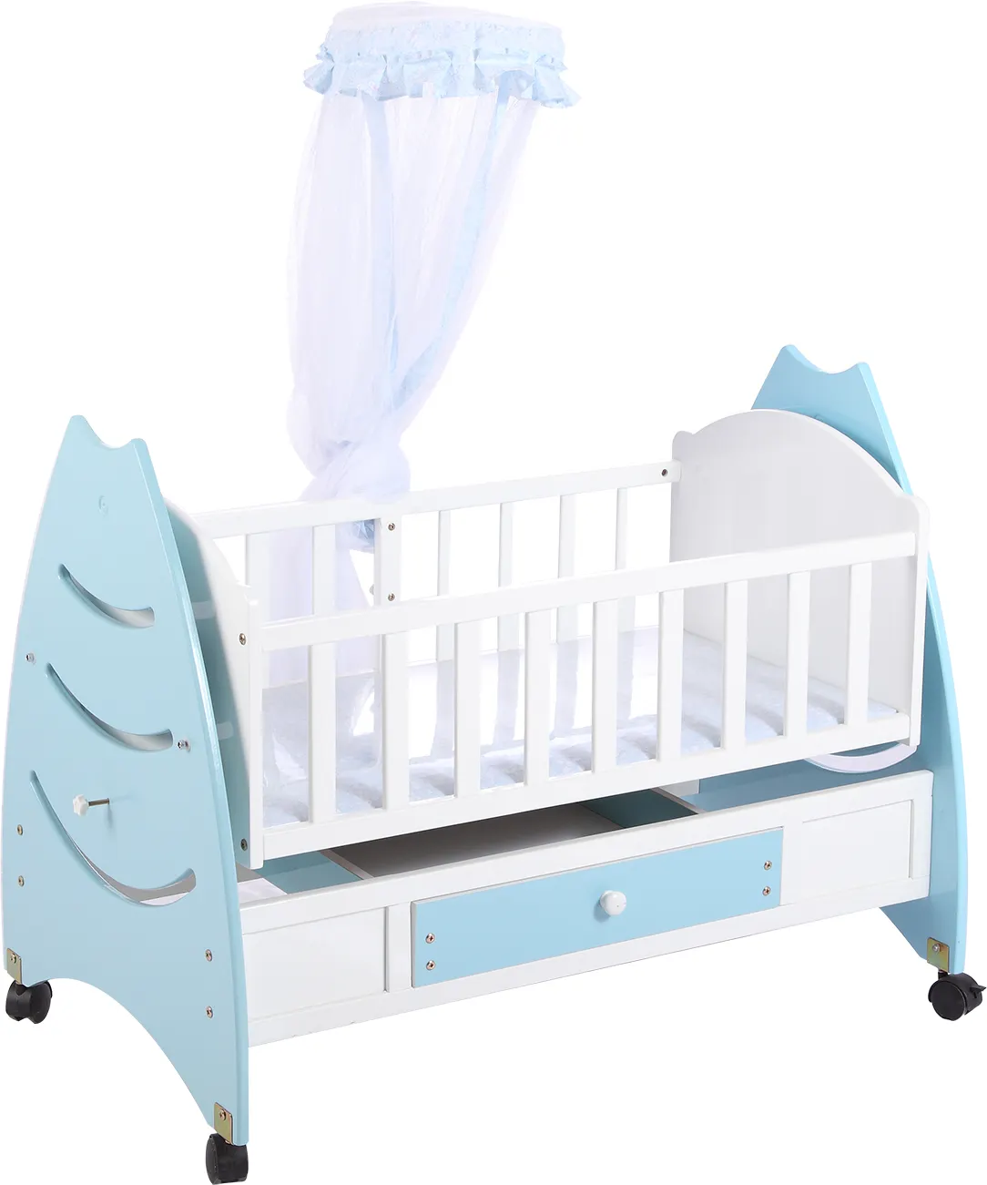 Оптовая продажа, деревянная портативная детская кроватка небесно-голубого цвета, деревянные качели, детские кроватки для малышей, кроватка для младенцев