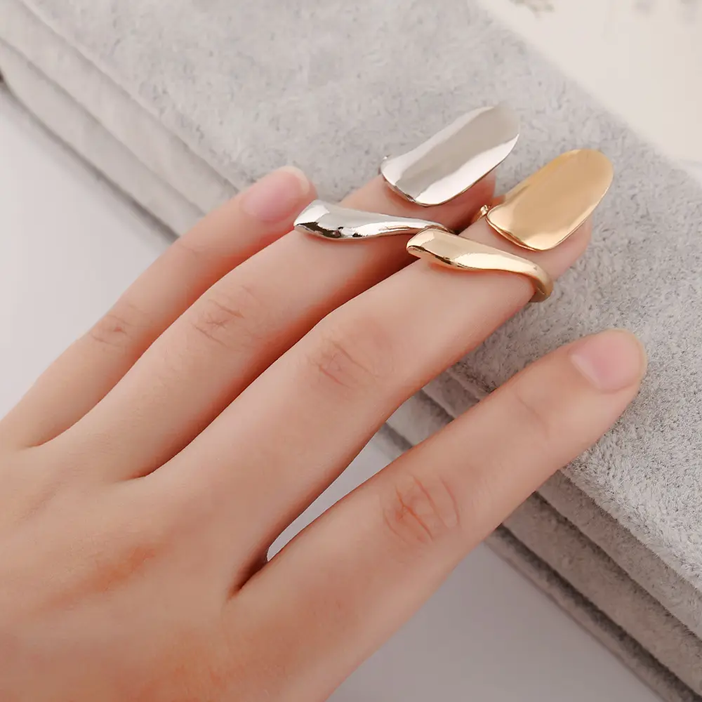 Цинковый сплав, золотые/серебряные ювелирные изделия, костяшки, Регулируемый Открытый палец, Женское кольцо для ногтей