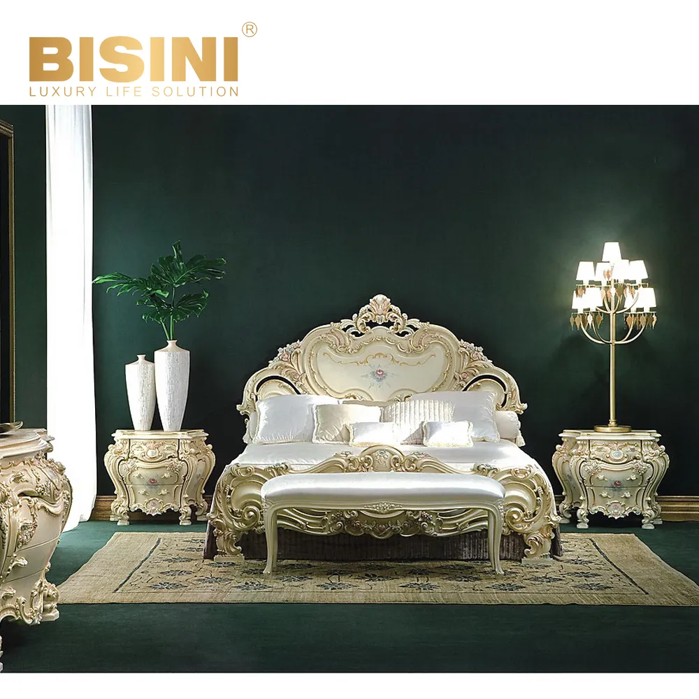 Французская вилла, роскошная двухспальная кровать в стиле виллы из массива дерева, Главная спальня, Резная полка, кровать принцессы, кровать, мебель