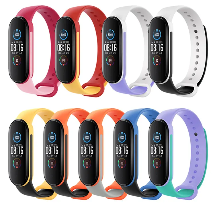 Ремешок Belden для Xiaomi Mi Band 5 6, спортивный мягкий силиконовый сменный двухцветный браслет для смарт-часов