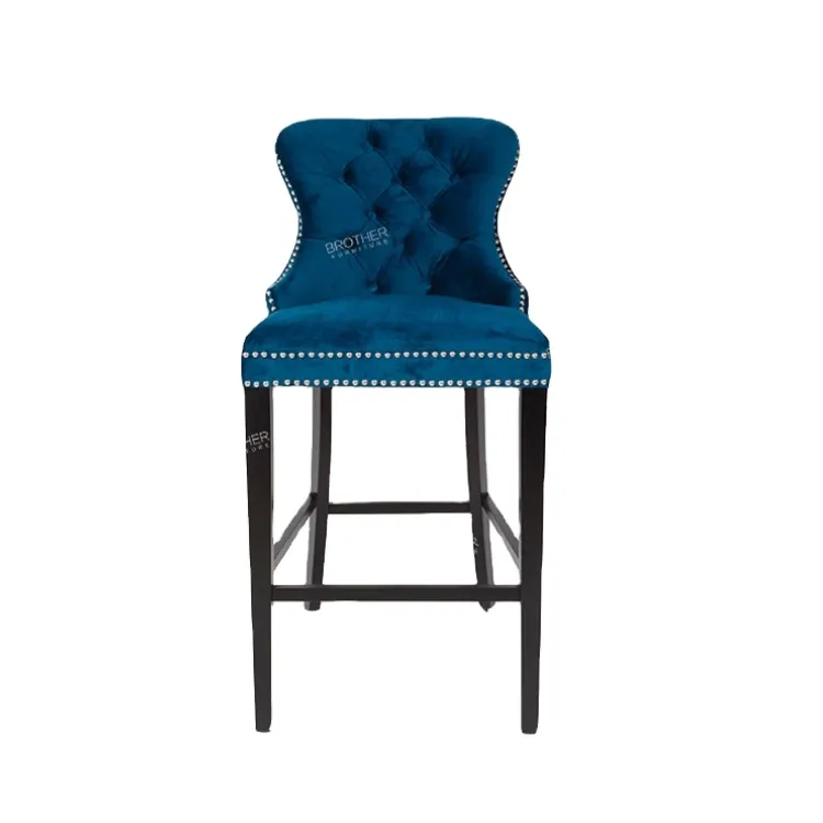 Dark blue velvet wood Design high home goods bar stools
