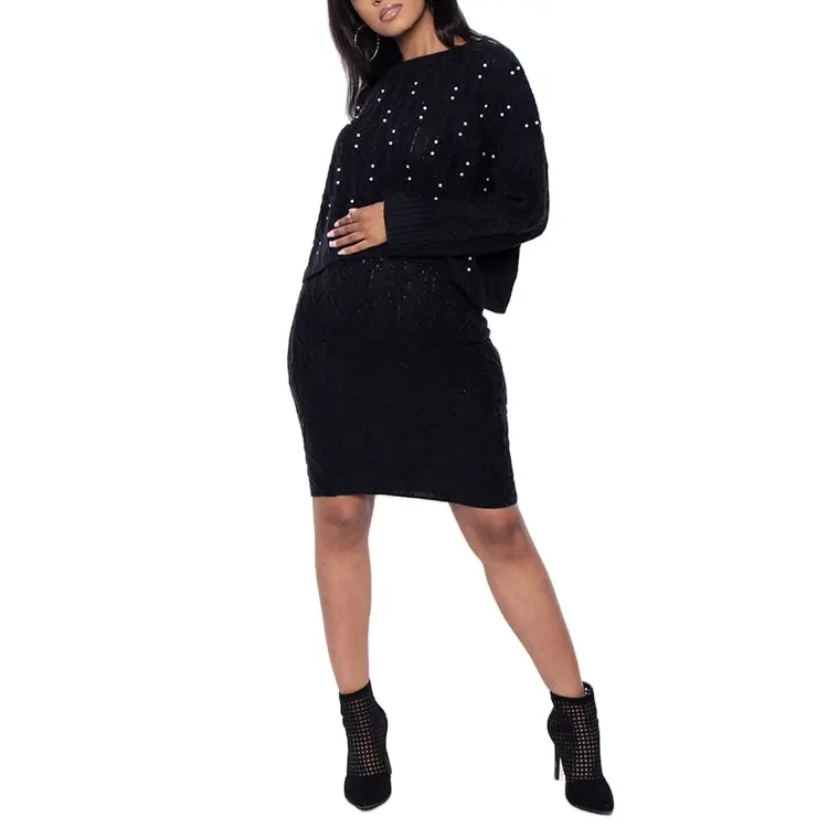 Custom maternity long sleeve dress women pregnant clothes set sweater and skirt matching set